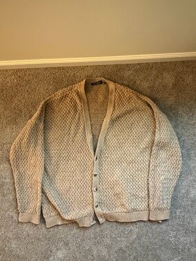 Blue Spice Quilted Knit Button-Front Cardigan in Beige